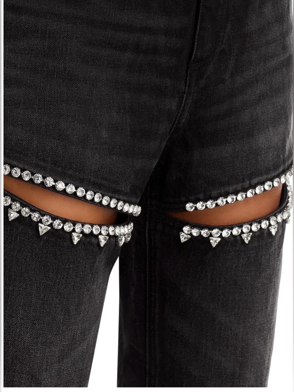 AREA Black Straight-Leg Jeans with Crystal Thigh Slits. - Picture 6 of 9